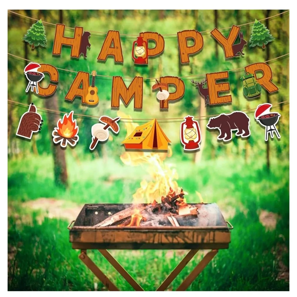 Happy Camper Banner, cut out teachers bulletin board Camping Adventure Party